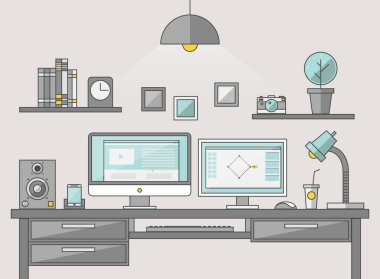 Modern ofis iç düz tasarlamak vektör