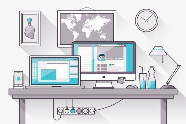 Düz ofis çalışma alanı, işyeri