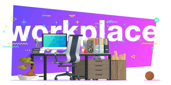 Oficina lugar de trabajo diseño de interiores — Vector de stock