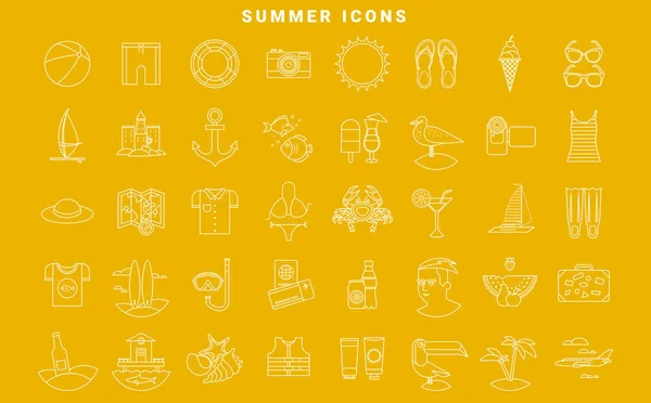 Iconos conjunto de la planificación de unas vacaciones de verano — Vector de stock