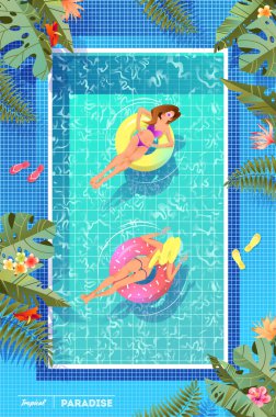 Tropik yaz tatili illüstrasyonu.