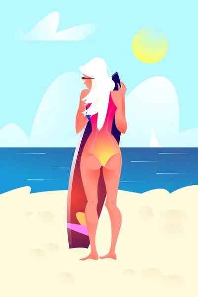 Meninas sexy com surf board — Vetor de Stock