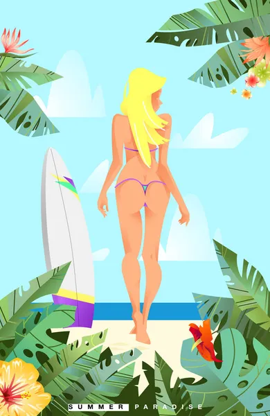 Aventure tropicale fille sexy — Image vectorielle