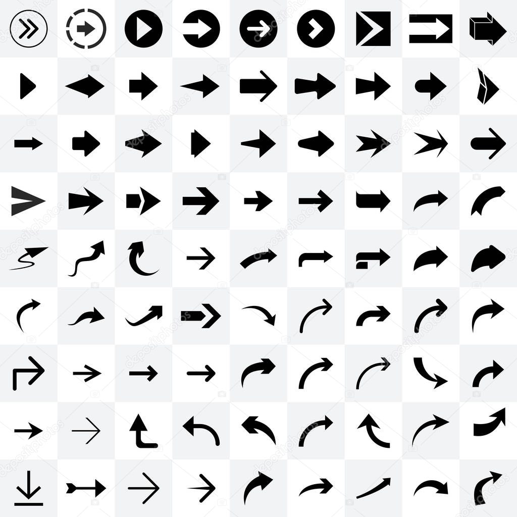 Set of arrows and cursor icons. Flat arrow symbol icons. Modern simple arrows collection for navigation or loading web design buttons, mobile apps, interface. Arrow sign vector illustration