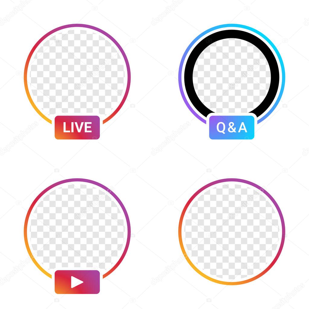 Social media icon avatar frame. Stories user interface icon. Colorful gradient photo frame. Vector illustration.