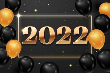 Mutlu yıllar 2022 altın logo metin tasarımı. Vektör illüstrasyon kavramı