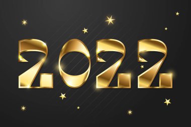 Mutlu yıllar 2022 altın logo metin tasarımı. Vektör illüstrasyon kavramı