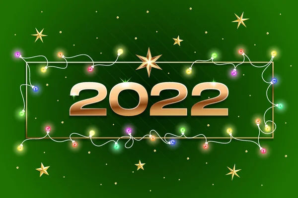 Happy New Year 2022 golden logo text design. Vector illustration concept — Stock Vector