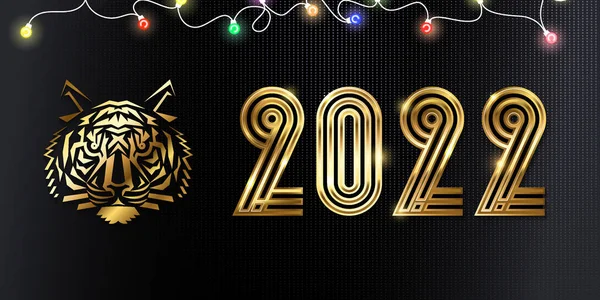 Happy New Year 2022 golden logo text design. Vector illustration concept — Stock Vector