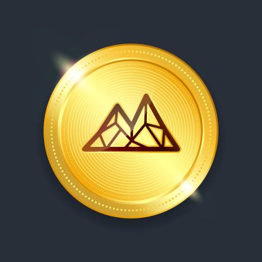Mitril kripto para birimi dijital ödeme sistemi engelleme konsepti. Kara arka planda izole edilmiş kripto altın sikke. Vektör illüstrasyonu