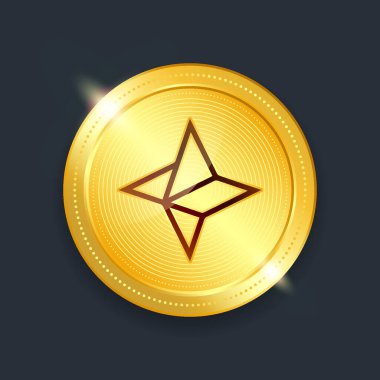 Nebula kripto para birimi dijital ödeme sistemi engelleme konsepti. Kara arka planda izole edilmiş kripto altın sikke. Vektör illüstrasyonu