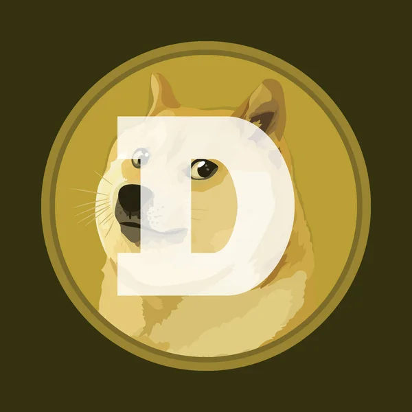 Dogecoin暗号通貨デジタル決済システムブロックチェーンの概念 暗黒の背景に隔離された暗号通貨 ベクターイラスト — ストックベクタ