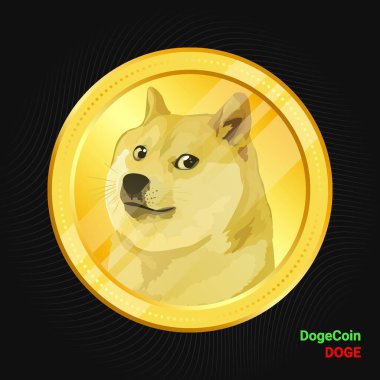 dogecoin crypto para birimi dijital ödeme sistemi engelleme zinciri konsepti. Kara arka planda izole edilmiş kripto altın sikke. Vektör illüstrasyonu