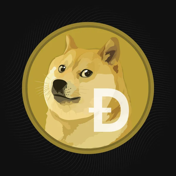 Dogecoin暗号通貨デジタル決済システムブロックチェーンの概念 暗黒の背景に隔離された暗号通貨 ベクターイラスト — ストックベクタ