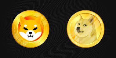 Dogecoin shiba inu crypto dijital ödeme sistemi engelleme zinciri konsepti. Kripto para birimi karanlık arka planda izole edilmiş. Vektör illüstrasyonu