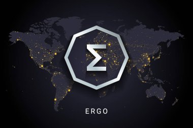 Dolayısıyla şifreli dijital para ödeme sistemi engelleme konsepti. Dünya gece lambalarında izole edilmiş kripto para birimi dünya haritası arka planı. Vektör illüstrasyonu