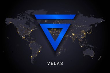 Vegas kripto para birimi dijital ödeme sistemi engelleme konsepti. Dünya gece lambalarında izole edilmiş kripto para birimi dünya haritası arka planı. Vektör illüstrasyonu