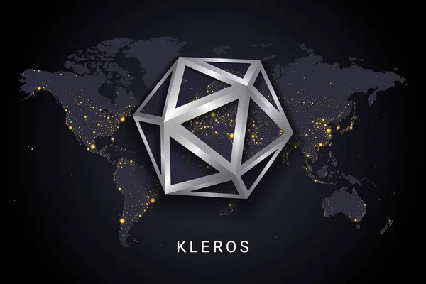 Kleros Crypto 디지털 시스템 블록체인 개념이다 지구의 밤하늘에 고립된 암호화 — 스톡 벡터