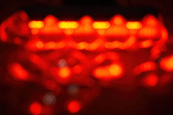 Rode Abstracte Achtergrond Defocus Gloeiende Rode Gele Lichten Bokeh Een — Stockfoto