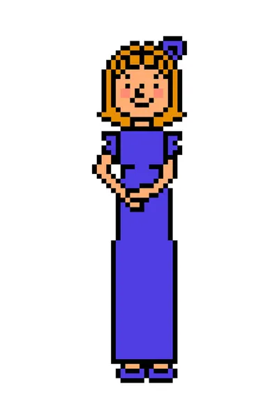 Menina Sorridente Vestido Noite Violeta Personagem Arte Pixel Bits Isolado —  Vetores de Stock