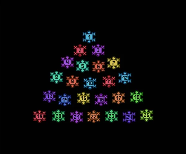 Natal Calendário Advento Com Datas Escritas Flocos Neve Multicoloridos Brilhantes — Vetor de Stock
