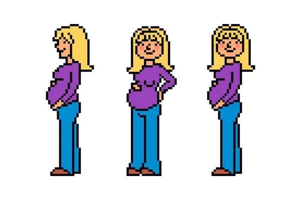 Femme Enceinte Touchant Son Ventre Debout Dans Poses Différentes Personnage Illustration De Stock