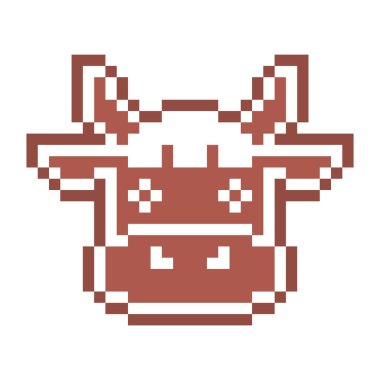 Beyaz şekerli süslemeyle dekore edilmiş zencefilli kurabiye ineği kafası, beyaz arkaplanda 8 bit yiyecek ikonu. Tatlı, baharatlı bisküvi. Noel tatlı süsü. Kış tatili pastası.