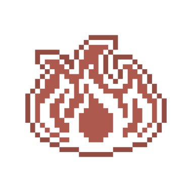 Beyaz şekerli süsleme ile dekore edilmiş pikselli zencefilli kurabiye alevi, beyaz arka planda 8 bit yiyecek ikonu. Tatlı, baharatlı bisküvi. Noel tatlı süsü. Kış tatili pastası.