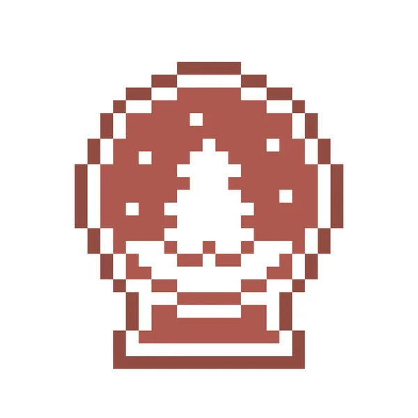 Пиксельное Искусство Пряничное Печенье Снежный Шар Елкой Украшен Белой Сахарной — стоковый вектор