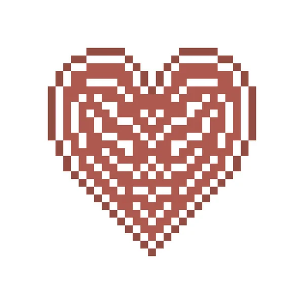 Pixel Art Coeur Biscuit Pain Épice Décoré Glaçage Sucre Blanc — Image vectorielle