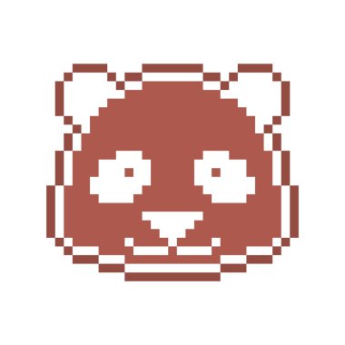 Pikselli panda başı zencefilli kurabiye, beyaz arkaplanda 8 bit yiyecek ikonu var. Dondurulmuş çikolatalı bisküvi. Noel tatlısı. Kış tatili pastası.