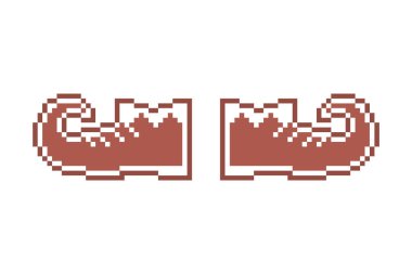 Bir çift leprikon ya da elf ayakkabısı, beyaz arkaplanda 8 bit yiyecek ikonu olan beyaz şekerli zencefilli kurabiye. Dondurulmuş bisküvi. Noel tatlısı. Kış tatili pastası.