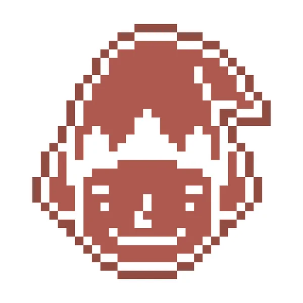 Pixel Art Boy Elf Head Hat Gingerbread Cookie Decorated White — Stock Vector