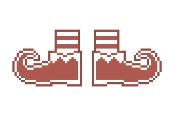 Pixel Arte Elfo Sapatos Meias Listradas Biscoito Gengibre Decorado Com — Vetor de Stock