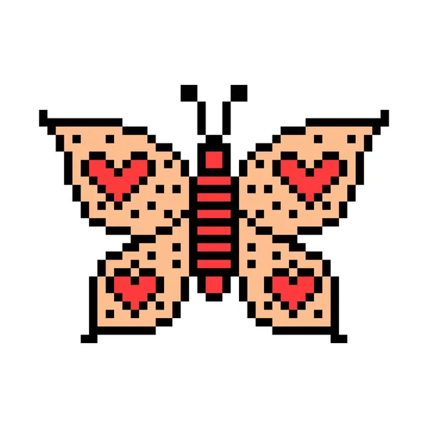 Pixel Arte Mariposa Voladora Con Corazón Icono Aislado Sobre Fondo — Archivo Imágenes Vectoriales