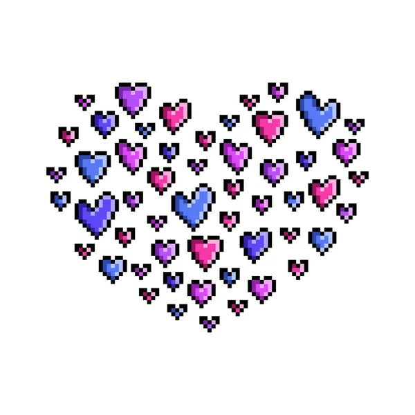 Großes Herz Bestehend Aus Vielen Kleineren Herzen Pixelkunst Liebessymbol Isoliert — Stockvektor