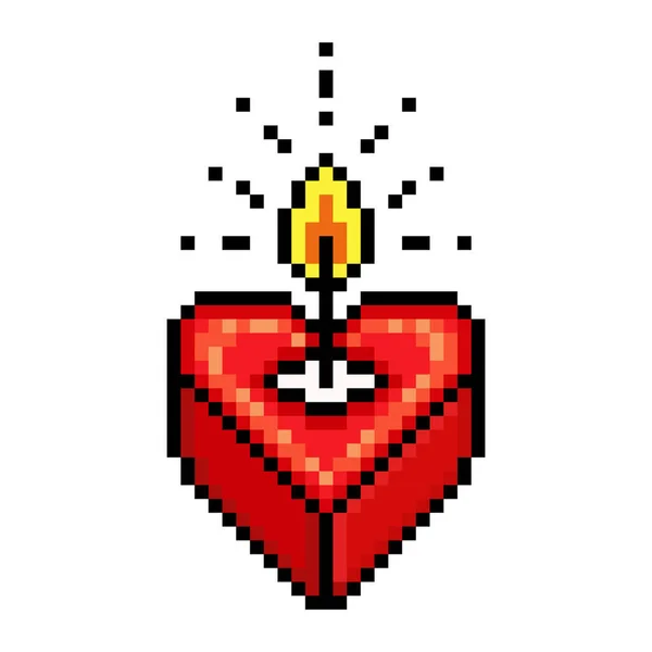 Κόκκινο Έγκαυμα Σχήμα Καρδιάς Κερί Τσαγιού Pixel Art Σύμβολο Αγάπης — Διανυσματικό Αρχείο