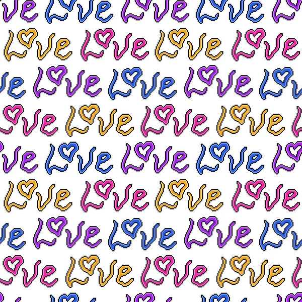 Πολλές Επαναλαμβανόμενες Λέξεις Αγάπης Pixel Τέχνη Διαφορετικό Χρώμα Λευκό Αδιάλειπτη — Διανυσματικό Αρχείο