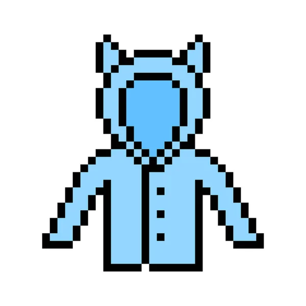 Pixel Art Blauw Capuchon Jas Met Kat Oren Knoppen Geïsoleerd — Stockvector