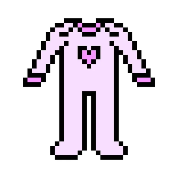 Pixel艺术粉色脚踏婴儿睡衣 心脏符号隔离在白色背景 婴儿对一个女孩来说已经长大了 旧式复古90年代 80年代8位老虎机 2D电子游戏图形 — 图库矢量图片