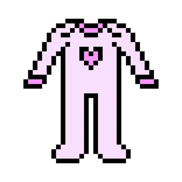 Pixel Art Roze Voet Baby Slaappak Met Hart Symbool Geïsoleerd — Stockvector