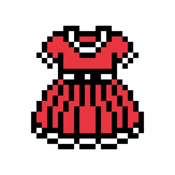 Pixel艺术符号红色小女孩的衣服孤立在白色背景 儿童的时尚 时髦的孩子服装图标 旧式复古90年代 80年代8位老虎机 2D电子游戏图形 — 图库矢量图片