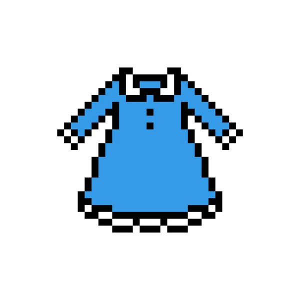 Pixel Σύμβολο Τέχνης Του Μπλε Φόρεμα Μικρά Κορίτσια Απομονώνονται Λευκό — Διανυσματικό Αρχείο