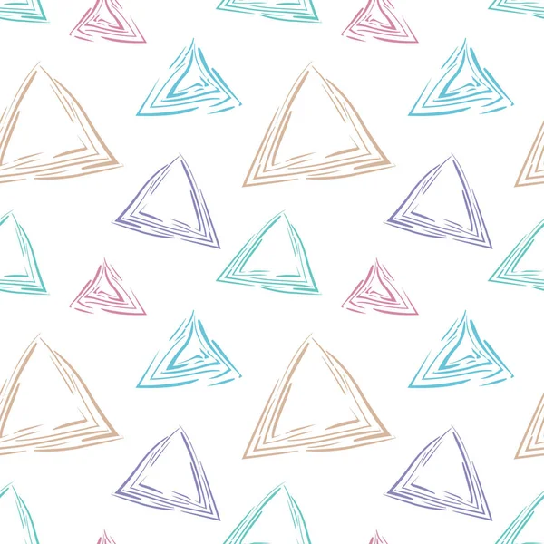Pastell Ausgewaschene Dreiecke Unterschiedlicher Größe Auf Weißem Nahtlosem Hintergrund Blasser — Stockvektor