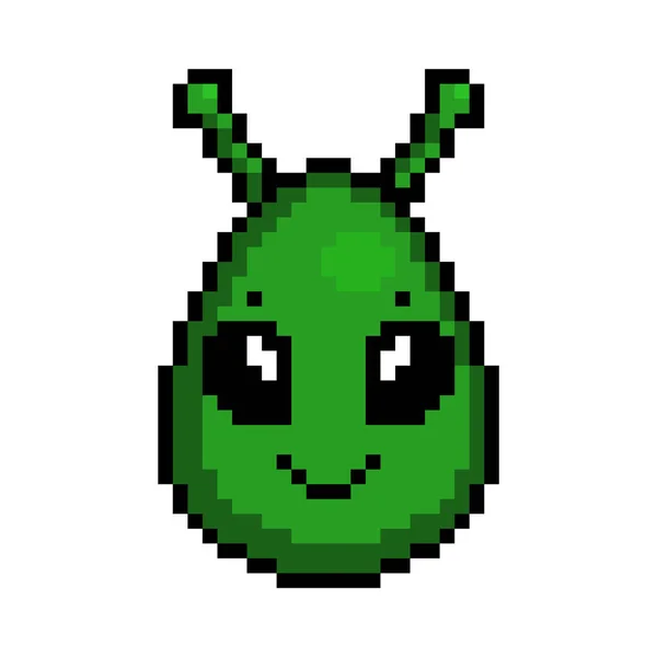 Cute Pixel Art Easter Egg Decorated Green Alien Antennas Bit — Stock Vector