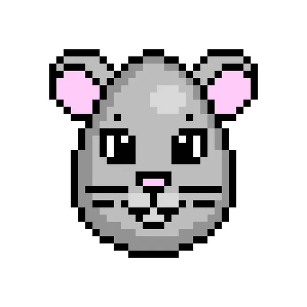 Cute Pixel Art Easter Egg Decorated Gray Mouse Bit Icon — Stock Vector