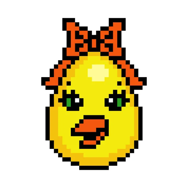 Cute Pixel Art Huevo Pascua Decorado Como Una Gallina Con — Vector de stock