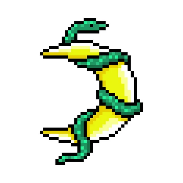 Pixel Art Serpent Vert Enroulé Autour Nouvelle Lune Isolé Sur — Image vectorielle