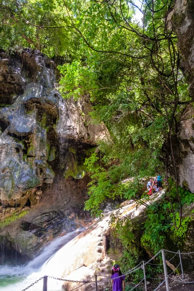 Children Playing Waterfall Forest — Stock Photo, Image