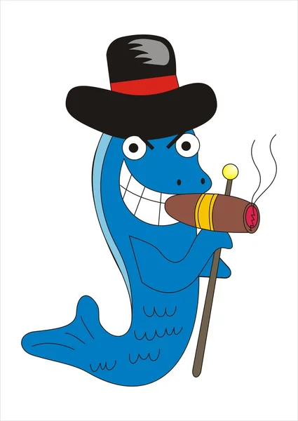 Cartoon gangster vis met een grote sigaar — Stockvector
